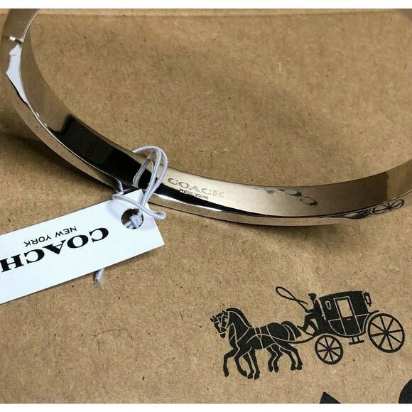 COACH SILVER TONE KISSING C HINGED BANGLE BRACELET - Picture 8 of 10